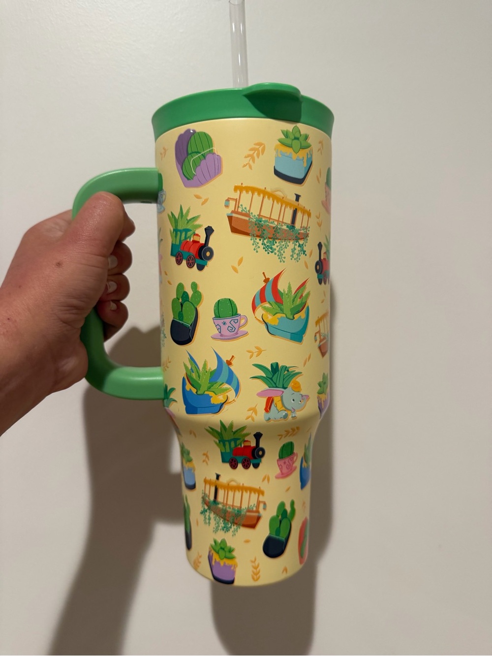 Disney Green Handle Travel Tumbler with Plants